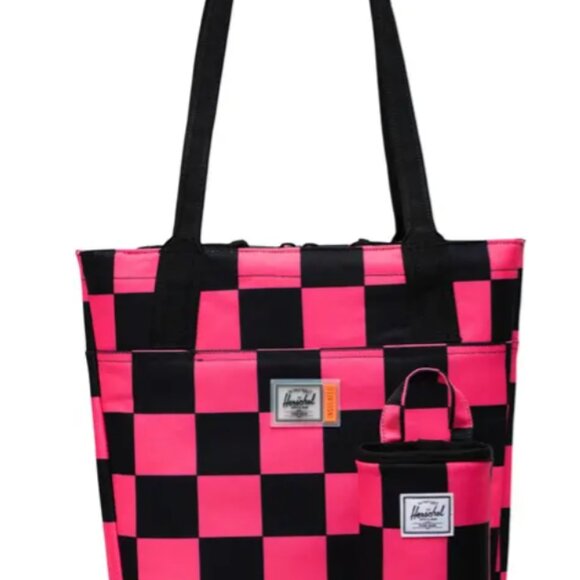 HERSCHEL Alexander Insulated Zip Tote and Bottle Holder/Large Check Neon Pink/Bl - Picture 5 of 14